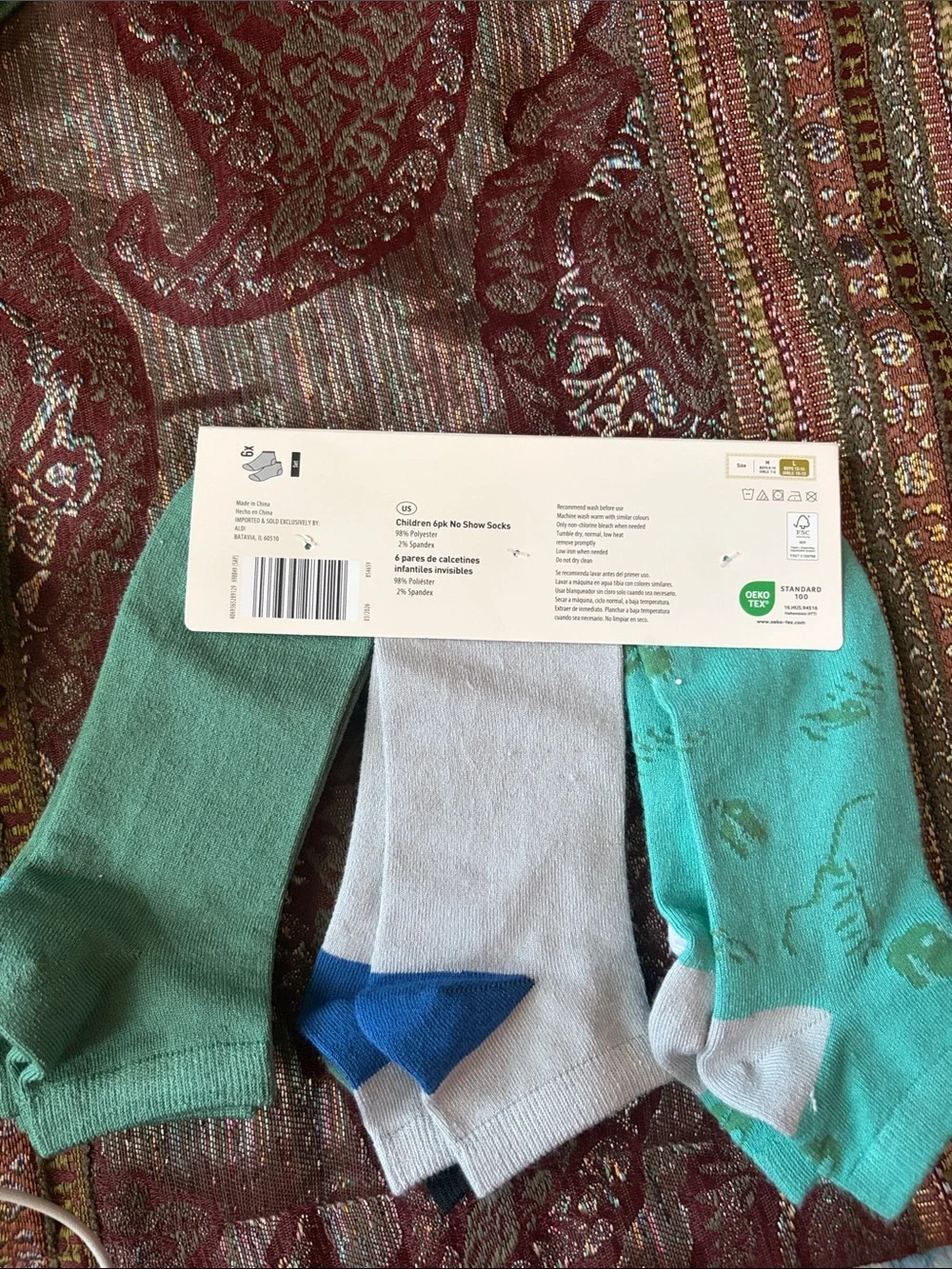 Lily & Dan/ L&D Childrens 6pk Socks - No Show Blue/Green Size M/ L